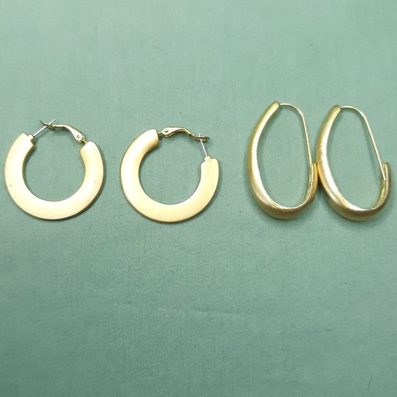 Jewelry - 2 Pair Matte Gold Tone Hoop Earrings